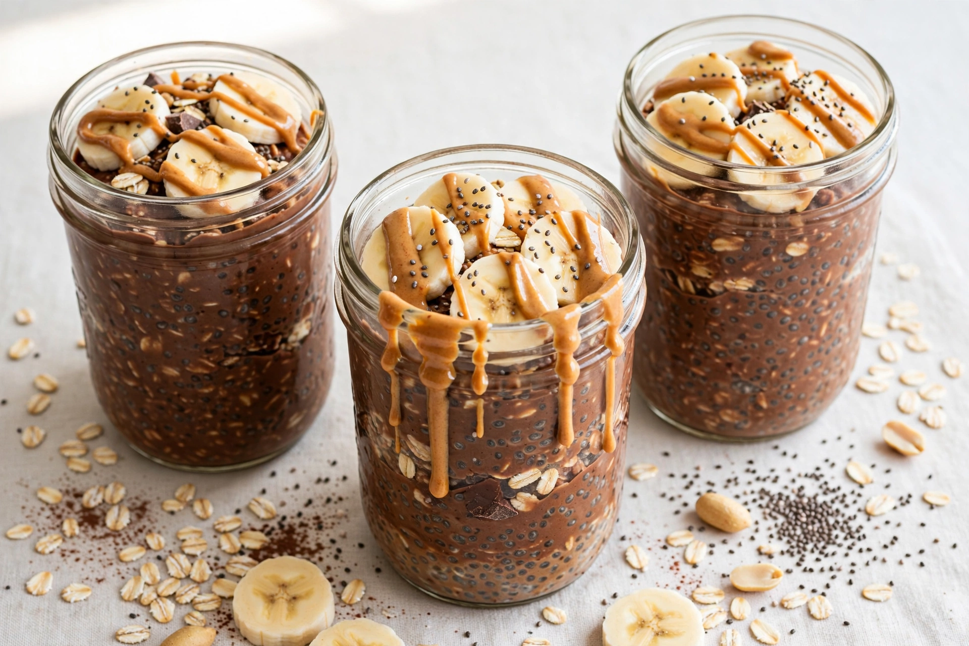 Chocolate Peanut Butter Protein Overnight Oats (30g Protein)
